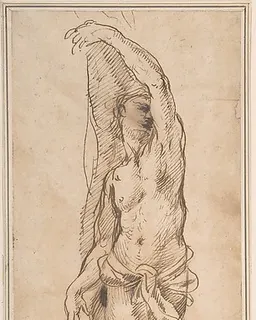 Nude Figure (Saint Sebastian?) by Anonymous, Italian, Roman-Bolognese, 17th century