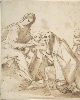 Saint Adoring the Madonna and Child by Anonymous, Italian, Roman-Bolognese, 17th century