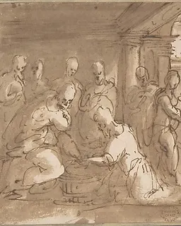 Christ Washing the Feet of the Disciples by Anonymous, Italian, Roman-Bolognese, 17th century