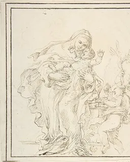 St. Catherine of Siena with The Infant Jesus (recto); Warrior with Dead Lion? (verso) by Anonymous, Italian, Roman-Bolognese, 17th century