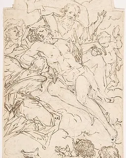 Death of Christ Redeeming Souls from Purgatory by Anonymous, Italian, Roman-Bolognese, 17th century