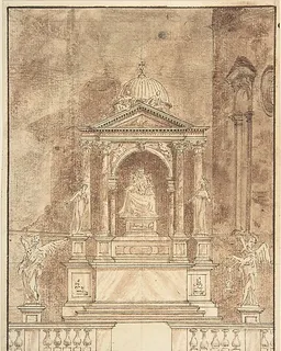 Design for an Altar: Virgin and Child Flanked by Saints, Two Angels in the Left and Right Foreground by Anonymous, Italian, 17th or 18th century