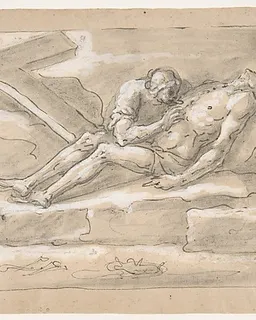 The Dead Christ Mourned by the Magdalen Who Venerates His Side Wound by Fortunato Duranti