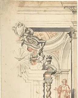 Design for One Half a Chapel with the Dove of the Holy Ghost above the Main Altar, and a Statue of an Evangelist at right by Anonymous, Italian, Piedmontese, 18th century