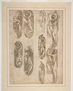 Nine Studies of the Moses in Santa Maria della Steccata, Parma (recto); Nine Studies for the Eve in Santa Maria della Steccata, Parma (verso) by Parmigianino (Girolamo Francesco Maria Mazzola)