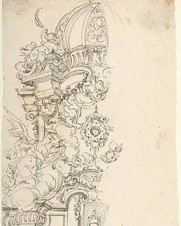 Design for One Half of an Altar, with an Angel (of the Annunciation) at the left by Anonymous, Italian, Piedmontese, 18th century