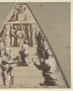 Presentation of the Virgin in the Temple (below), Abraham about to Sacrifice Isaac (above) by Perino del Vaga (Pietro Buonaccorsi)