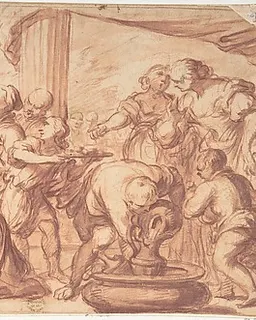 Mary Magdalen Washing Christ's Feet by Anonymous, Italian, Roman-Bolognese, 17th century