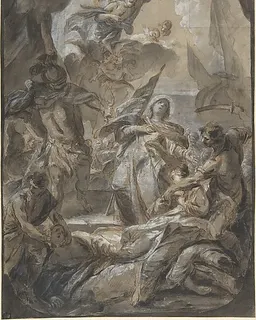 Martyrdom of Saint Ursula? Saint Paula? by Anonymous, Italian, Roman-Bolognese, 17th century