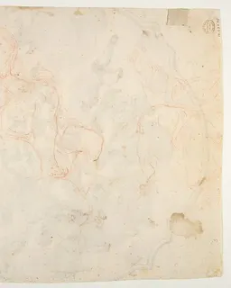 The Virgin Nursing the Christ Child, in a Glory of Angels (recto); Studies for seated figures of Christ and God the Father in red chalk (verso) by Nicola Maria Rossi
