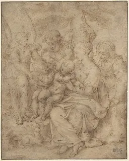 The Holy Family with the Infant Baptist, Saint Elizabeth, and an Attendant Angel by Aurelio Luini