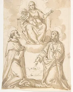 The Virgin and Child with Chaplets Appearing to Saint Dominic and Saint Catherine of Siena by Pietro Mera ("Il Fiammingo")