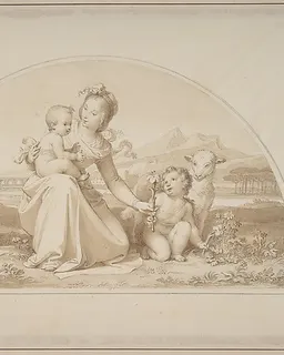 The Virgin and Child with the Infant John the Baptist and a Lamb in a Landscape by Tommaso Minardi