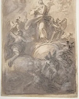 The Virgin Immaculate in Glory (recto); Sketch of a Part of a Leg and a Hand (verso) by Domenico Mondo