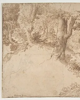 Woodland Scene with Light Sketch of a Madonna and Child by Girolamo Muziano