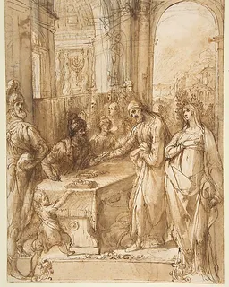 Esther and Mordecai before King Ahasuerus (Esther 8:1- 12) by Giovanni de' Vecchi