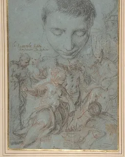 Study of Boy's Head; the Queen of Sheba Before Solomon by Antonio Vassilacchi (called "Il Aliense")