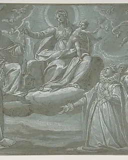 The Virgin and Child, Saint Dominic, and Angels Distributing Chaplets to the Faithful by Giovanni Mauro della Rovere