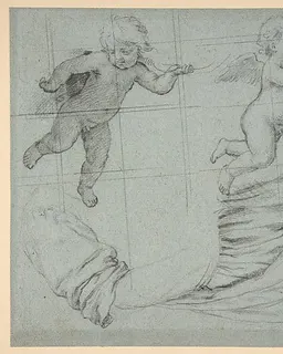 Studies of Two Flying Putti and of Drapery (recto); Seated Virgin and Child, and Kneeling Child (verso) by Sassoferrato (Giovanni Battista Salvi)