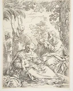 The Holy Family resting on their flight into Egypt by Simone Cantarini