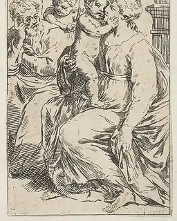 Holy Family with Saint John the Baptist, copy in reverse by Simone Cantarini