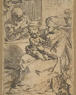 Holy Family with a rosary by Simone Cantarini