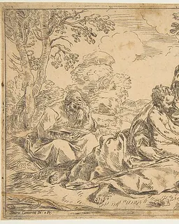 The Holy Family with Saint John the Baptist, copy after Cantarini by Simone Cantarini