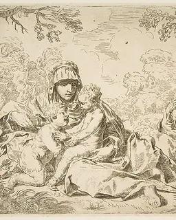 The Holy Family with Saint John the Baptist by Simone Cantarini