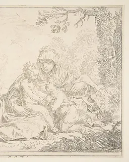 Holy Family with Saint John the Baptist by Simone Cantarini