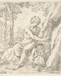 Saint John the Baptist in the desert by Simone Cantarini