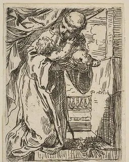 Saint Anthony of Padua holding the Christ Child by Simone Cantarini