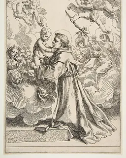 Saint Anthony of Padua adoring the Christ Child in Glory by Simone Cantarini