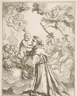 Saint Anthony of Padua adoring the Christ Child in Glory by Simone Cantarini