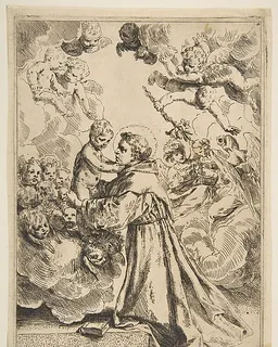 Saint Anthony of Padua adoring the Christ Child in Glory, copy after Cantarini by Simone Cantarini