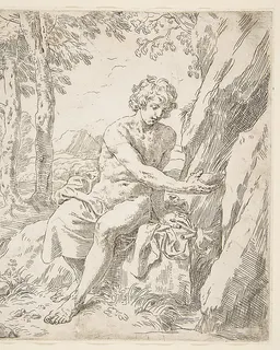 Saint John the Baptist in the desert by Simone Cantarini