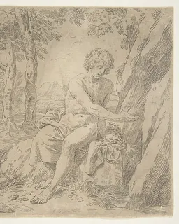 Saint John the Baptist in the desert by Simone Cantarini
