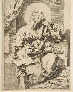 Madonna and Child with a bird, copy in reverse by Simone Cantarini