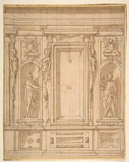 Wall Elevation with a Window and Statues of Saint John the Baptist and Saint Peter in Niches by Lazzaro Tavarone
