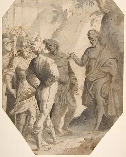 Saint John the Baptist (?) Preaching to a Group of Soldiers by Giovanni Battista Trotti ("Il Malosso")
