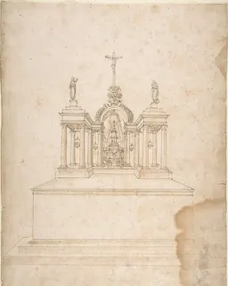 Design for a Tabernacle Surmounted by Christ on the Cross and Praying Figures (the Virgin and Saint John?) by Galeazzo Alessi