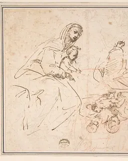 Two Studies for the Madonna and Child (recto); Flagellation (verso) by Anonymous, Italian, 16th century