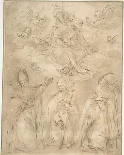 Virgin and Child Worshipped by Three Bishops by Anonymous, Italian, 16th century