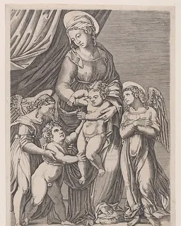 The Virgin, the Infant Christ, Infant Saint John, and Two Angels by Agostino Veneziano (Agostino dei Musi)