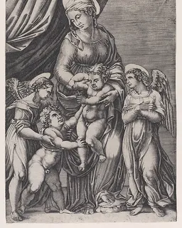 The Virgin, the Infant Christ, Infant Saint John, and Two Angels by Agostino Veneziano (Agostino dei Musi)