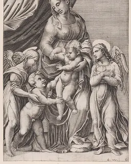 The Virgin, the Infant Christ, Infant Saint John, and Two Angels by Agostino Veneziano (Agostino dei Musi)