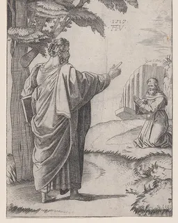 Saint Paul and the Franciscan Friar by Agostino Veneziano (Agostino dei Musi)