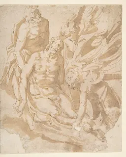 Design of Dead Christ Supported by Two Angels a Saint by Marco Marchetti (Marco da Faenza)