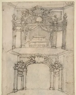 Designs for Bed Alcoves (recto); Studies for a figure of St. John the Baptist and a Bed Alcove (verso) by Giovanni Battista Foggini