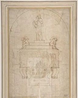 Design for a Wall Tomb or Monument (Recto); Smaller Variant Version with Half Length Madonna & Child on Crescent Moon (Verso) by Giovanni Francesco Penni