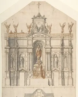 Design for the Elevation and Plan of a Reredos by Anonymous, Italian, North or Central Italy, 16th century
